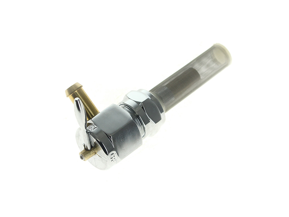 Rollies Speed Shop High-Flow Fuel Tap / Petcock with 22mm Thread, 5/16in. Forward Facing Fuel Outlet - Chrome. Fits Softail 1984-2006, Dyna 1991-2006, FXR 1982-1994, Touring 1988-2006, Sportster 1975-2006 & 4Spd Big Twin 1975-1986
