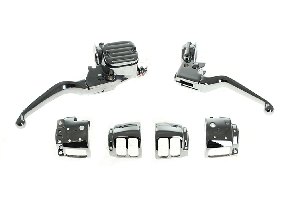Rollies Speed Shop Handlebar Control Kit - Chrome. Fits Big Twin 1996-2010 & Sportster 1996-2003 with Single Disc Front Brake
