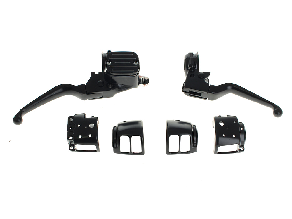 Rollies Speed Shop Handlebar Control Kit - Black. Fits Big Twin 1996-2010 & Sportster 1996-2003 with Single Disc Front Brake