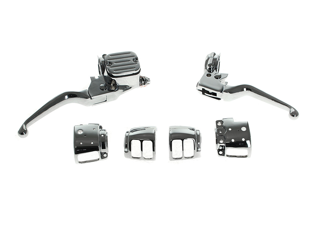 Rollies Speed Shop Handlebar Control Kit - Chrome. Fits Single Disc Softail 2011-2014 & Dyna 2012-2017