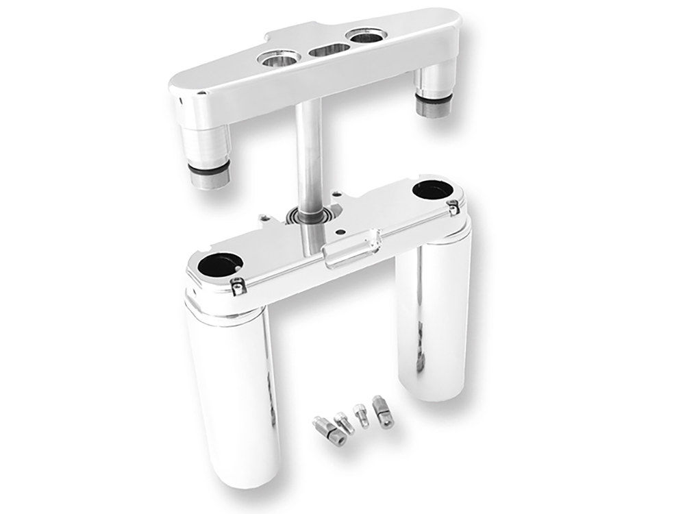 4 Degree Raked Triple Tree Kit - Chrome. Fits FL Softail 1986-2017 with Stock Diameter Front Wheel.