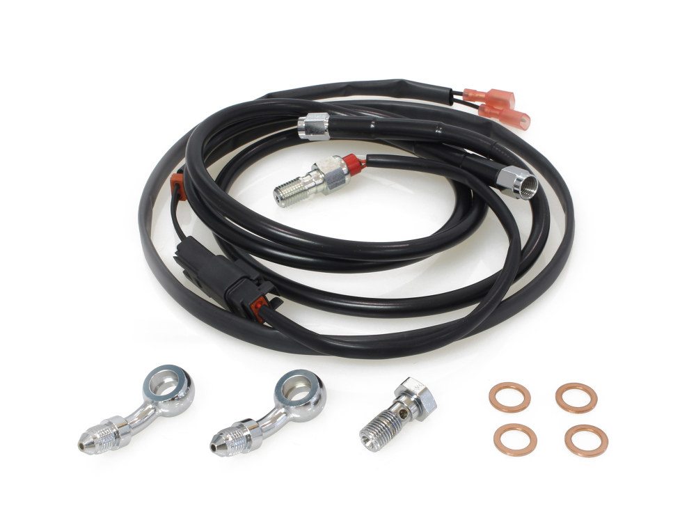 Rear Brake Line – Black. Fits Softail 2018up with HHI Forward Controls.