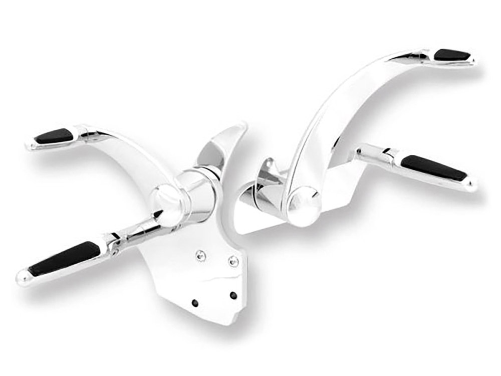 Standard Length Forward Controls with Folding Rubber Inlay Pegs – Chrome. Fits Dyna 1991-2017.