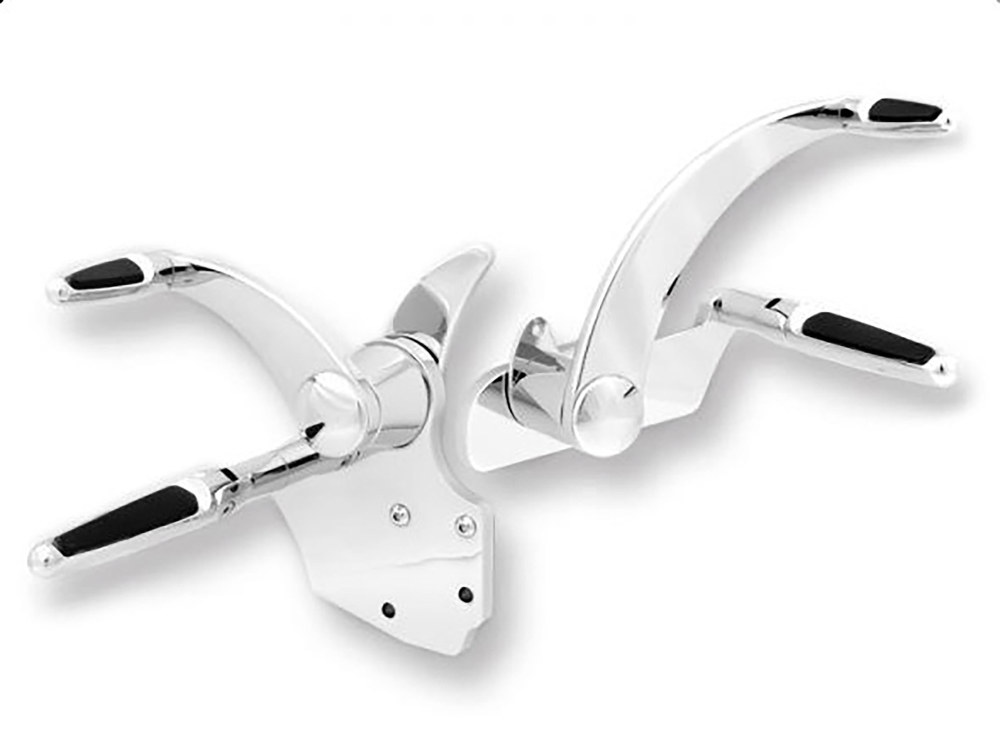 2.5in. Extended Length Forward Controls with Folding Rubber Inlay Pegs – Chrome. Fits Touring 2014up including Trikes.