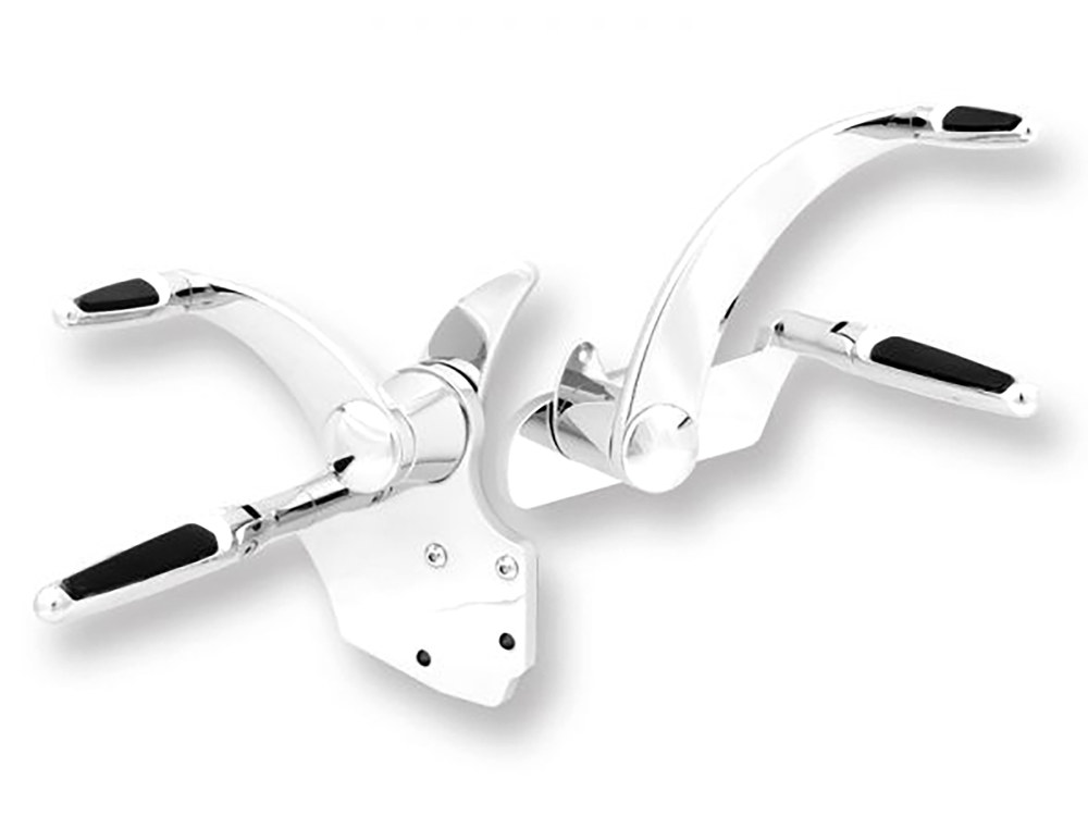 Standard Length Forward Controls with Folding Rubber Inlay Pegs – Chrome. Fits Touring 2014up including Trikes.