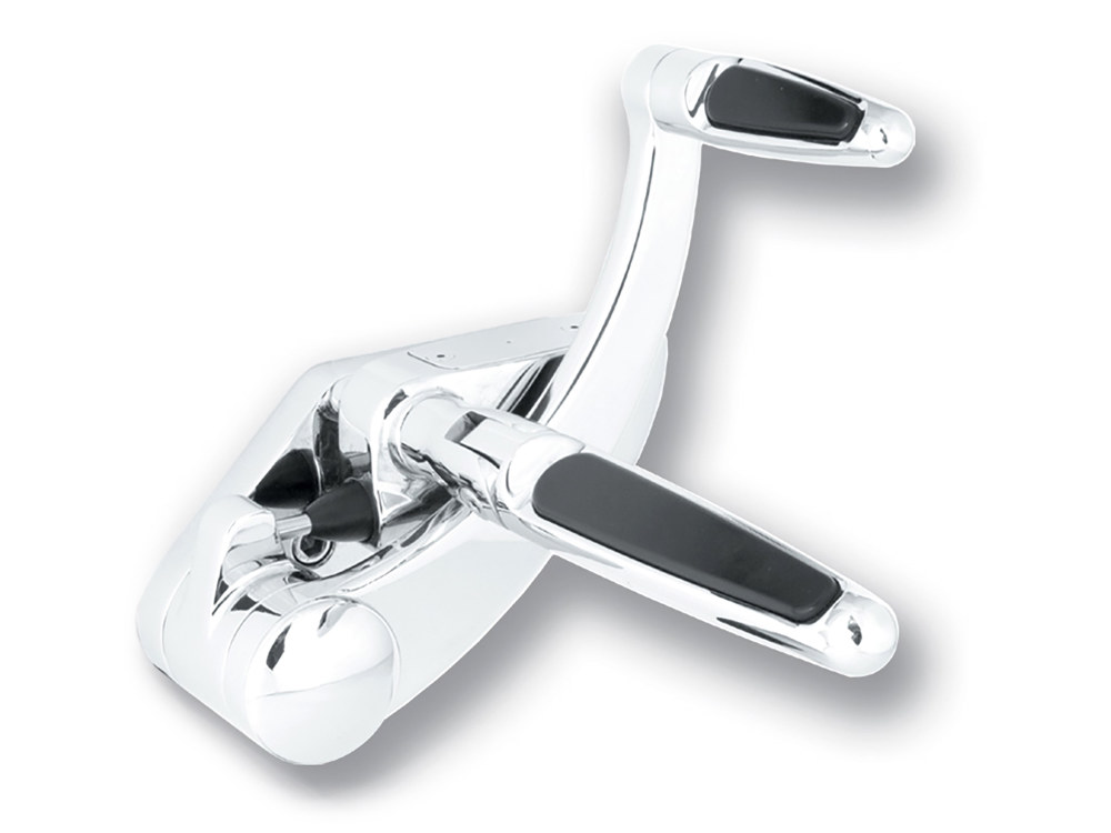 Extended Length Forward Controls with Folding Rubber Inlay Pegs – Chrome. Fits Softail 2000-2017.