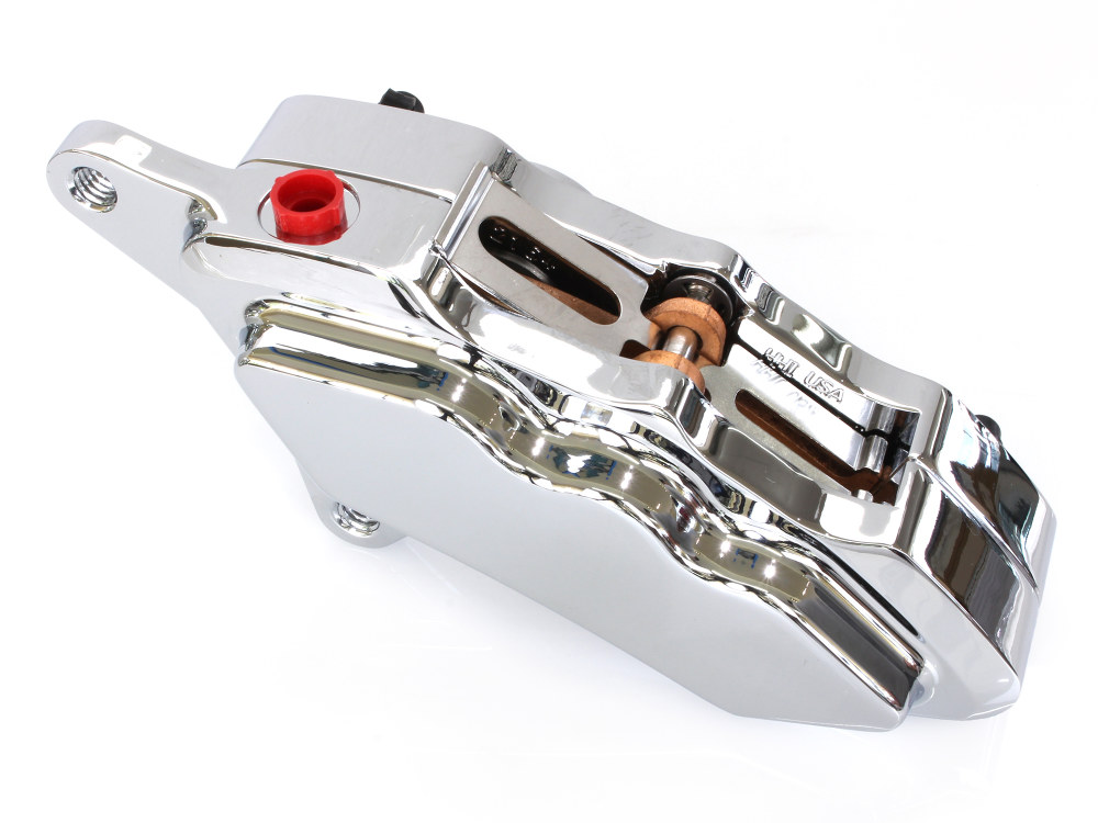 Left Hand Front 6 Piston Caliper – Chrome. Fits Narrow Glide H-D 1984-99 with 35 & 39mm Forks.