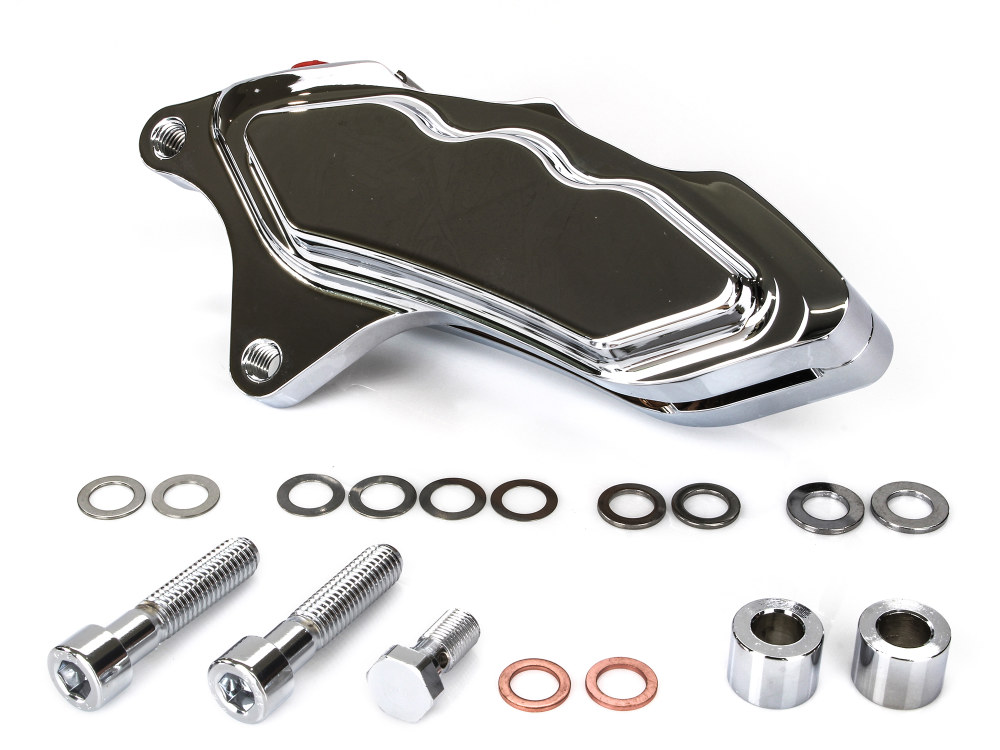 Left Hand Front 6 Piston Caliper - Chrome. Fits Softail 2015up, V-Rod 2006-2017 & Touring 2008up & Sportster 2014-2021