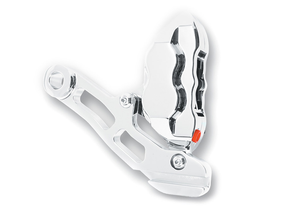 Right Hand Rear 4 Piston Caliper & Mounting Bracket - Chrome. Fits Softail 1987-1999.
