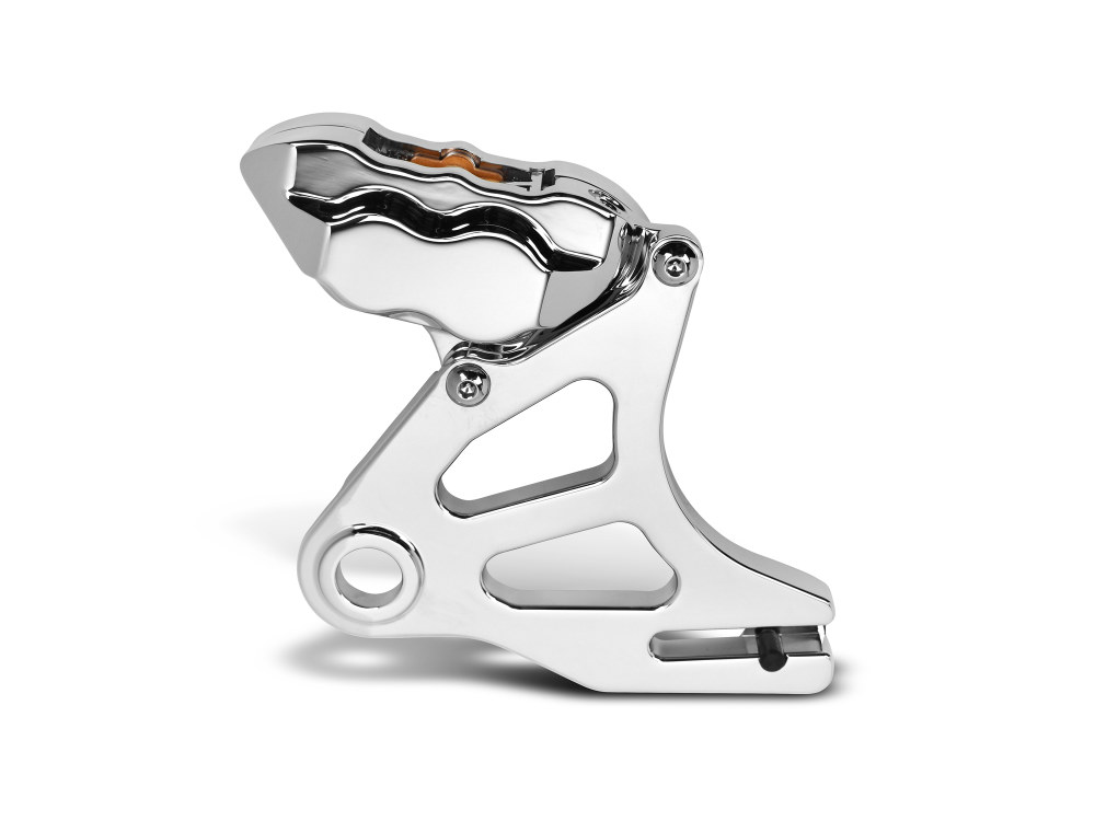 Right Hand Rear 4 Piston Caliper & Mounting Bracket – Chrome. Fits Softail 2018up
