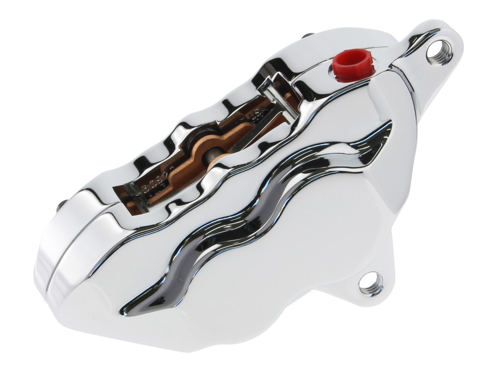 Right Hand Rear 4 Piston Caliper & Mounting Bracket – Chrome. Fits FL Softail 2008-2017 Models with 150mm Tyre.