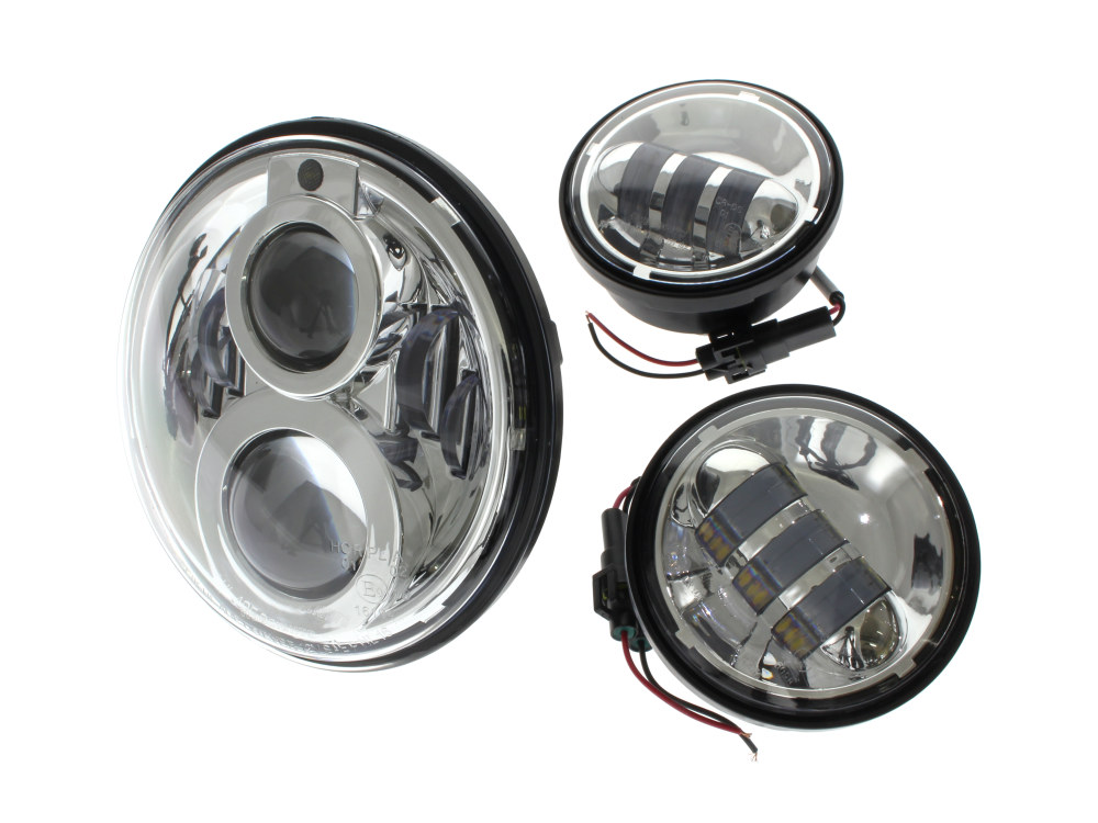 7in. HeadLight & 4.5in. Passing Lamp Bundle - Chrome. Fits Most H-D with 7in. Headlights & 4.5in. Passing Lamps.