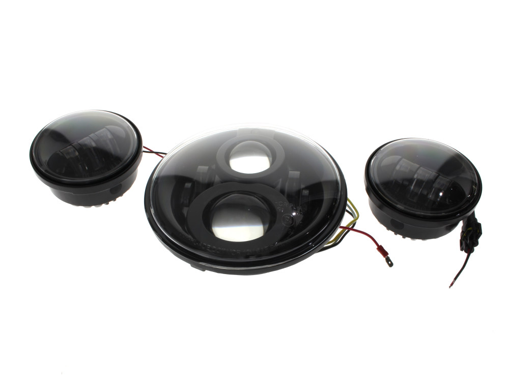 7in. HeadLight & 4.5in. Passing Lamp Bundle - Black. Fits Most H-D with 7in. Headlights & 4.5in. Passing Lamps.
