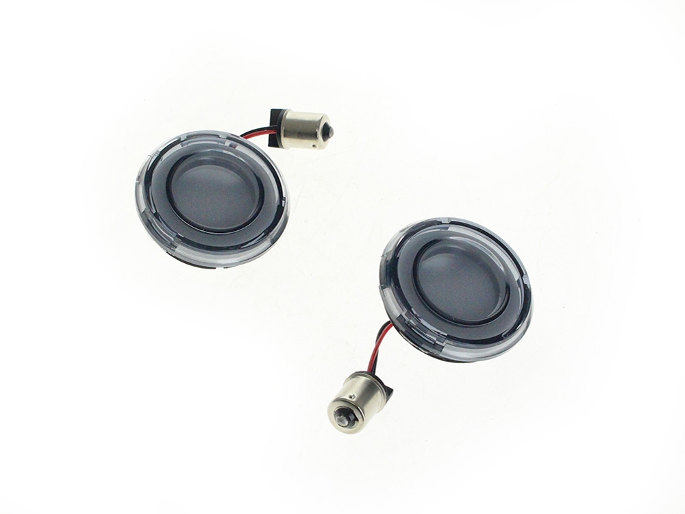 FusionFX Turn Signal Inserts. Amber LED, Smoke Lenses. Fits Front and Rear on most Models With OEM Bullet Style Indicators 2002up.