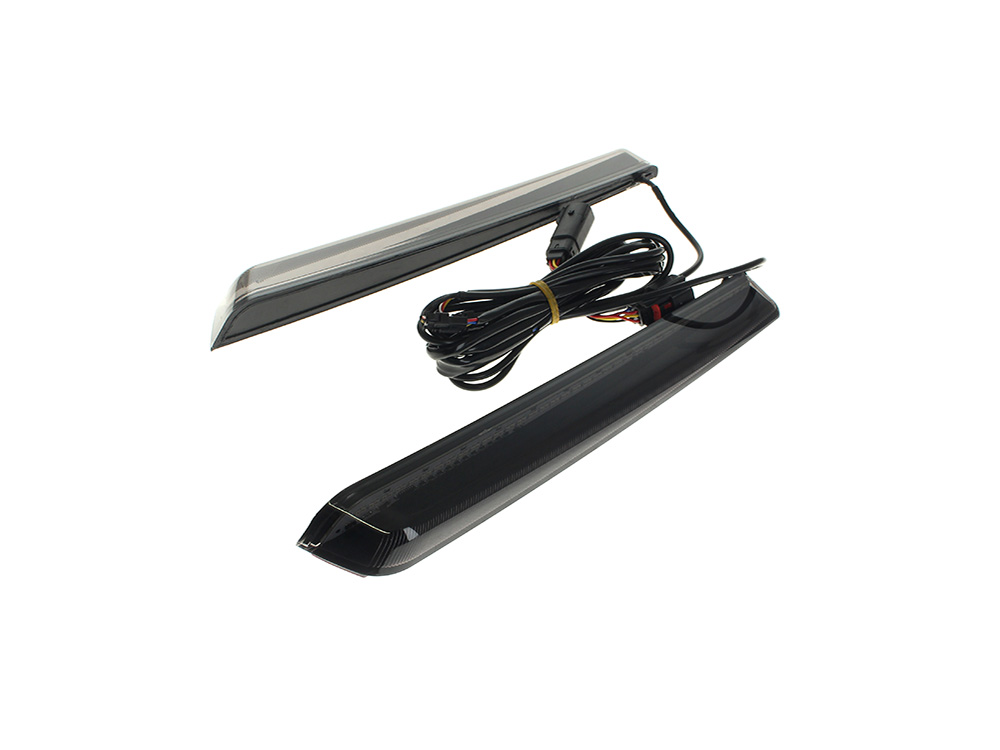 Saddlebag LED Lights. Red Run/Brake, Amber Turn, Smoke Lens. Fits Touring 2014up with HD Extended Bags.