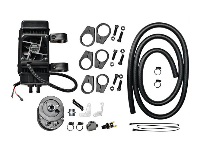 Fan Assisted 10 Row Universal Oil Cooler Kit. Fits Most H-D without Lower Fairing.