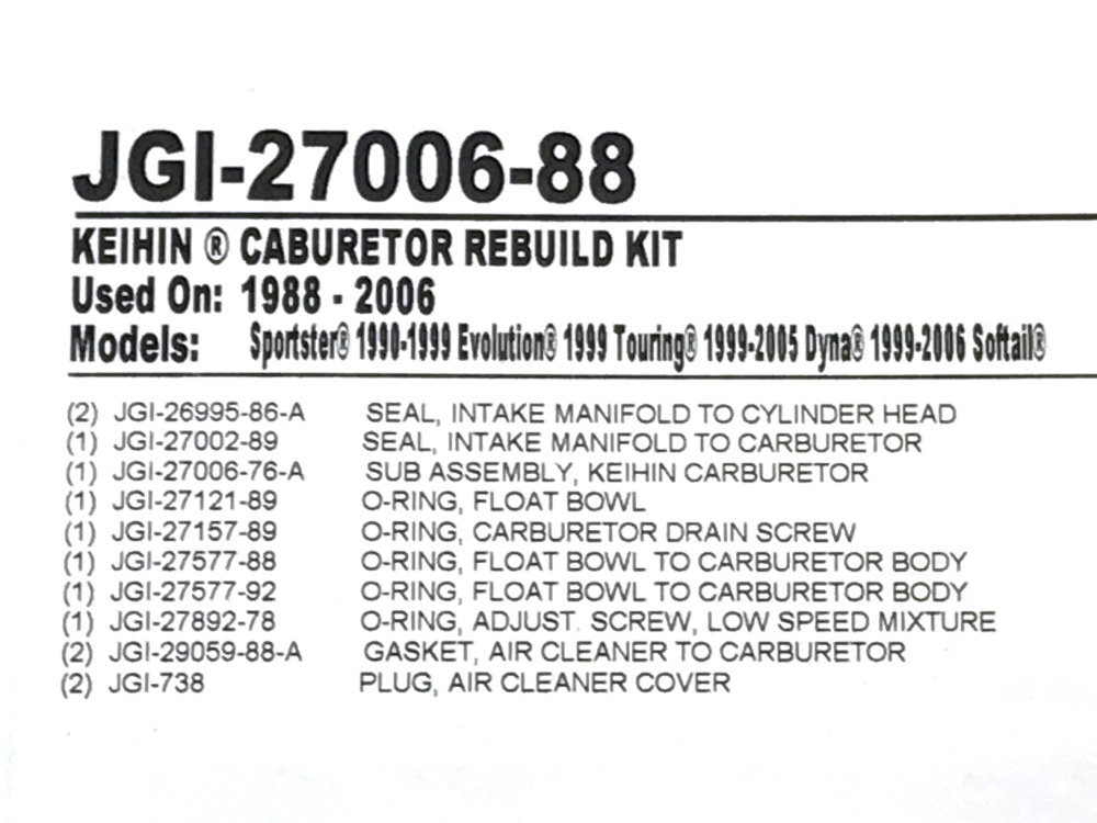Twin Power CV Recalibration Kit with Seals and Gaskets 16740 