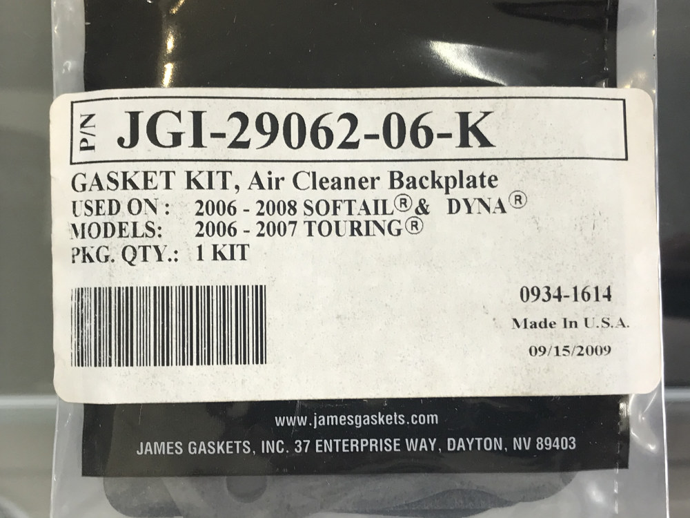 NEW JAMES GASKET Gasket Kit with Air Cleaner Backplate JGI-29062-06-K