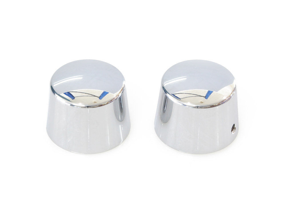 Front Axle Caps – Chrome. Fits Softail, Dyna, Touring & Sportster with 25mm Axle.