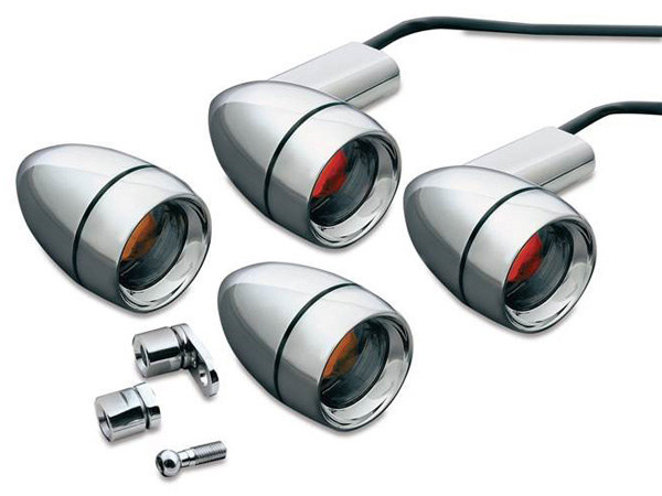 Late Style Bullet Turn Signal Kit – Chrome. Fits FXST & FLSTF 2000-2007.