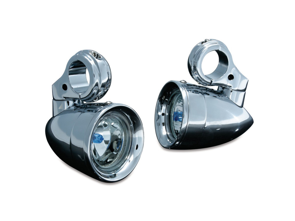 Engine Guard Mounted Driving Lights – Chrome. Fits 1-1/4in. Engine Guard Tubing.