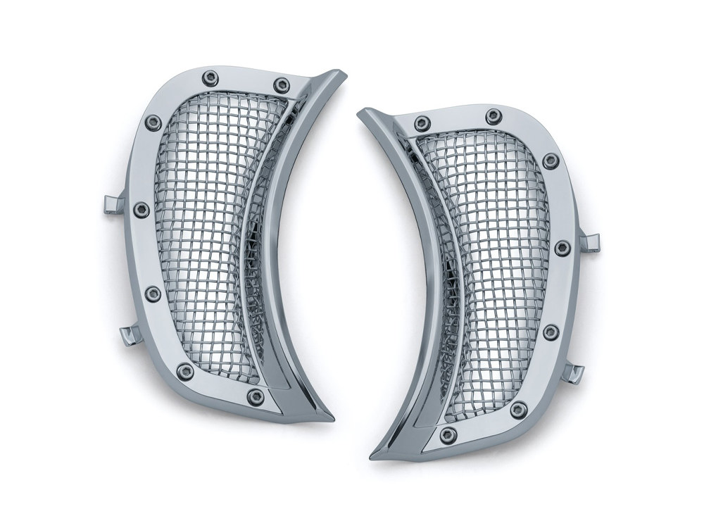 Mesh Headlight Vent Accents – Chrome. Fits Road Glide 2015up.