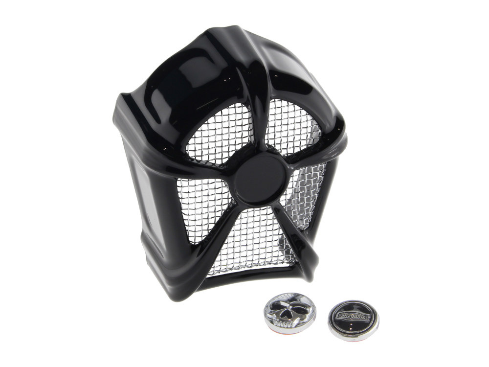 Mach 2 Horn Cover with Chrome Mesh – Black. Fits H-D 1992up with Stock Cowbell Horn # 69060-90 & Replaces the Stock Waterfall Horn Cover # 69012-93.