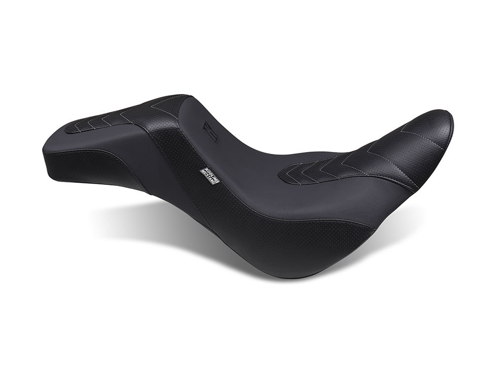 Squareback Signature Series Seat – Black with Gun Metal Thread. Fits Sport Glide & Low Rider 2018up, Low Rider S 2020up & Low Rider ST 2022up.