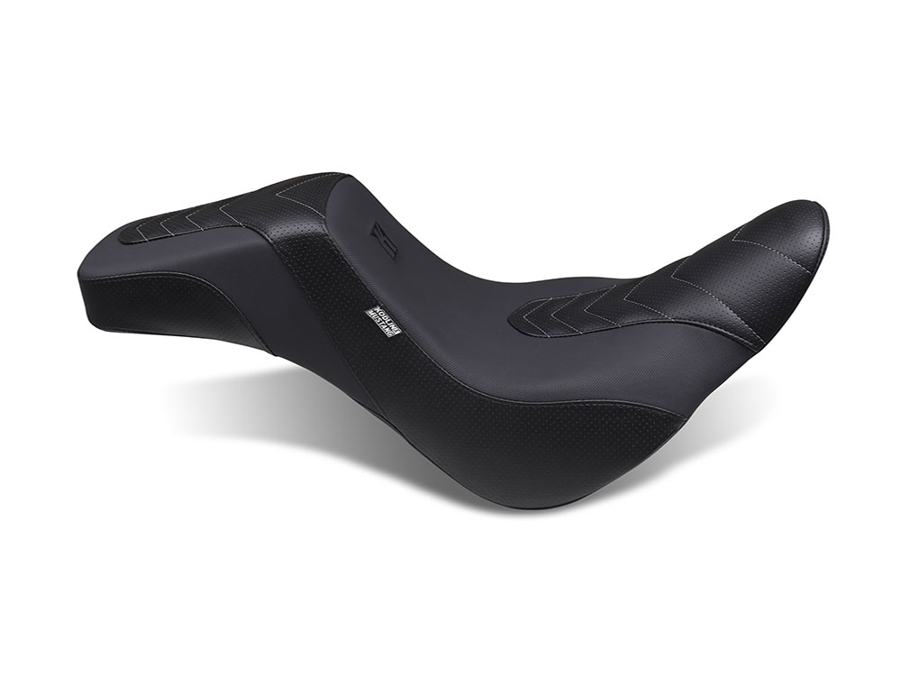 Squareback Signature Series Seat - Black with Gun Metal Thread. Fits Sport Glide & Low Rider 2018up, Low Rider S 2020up & Low Rider ST 2022up.