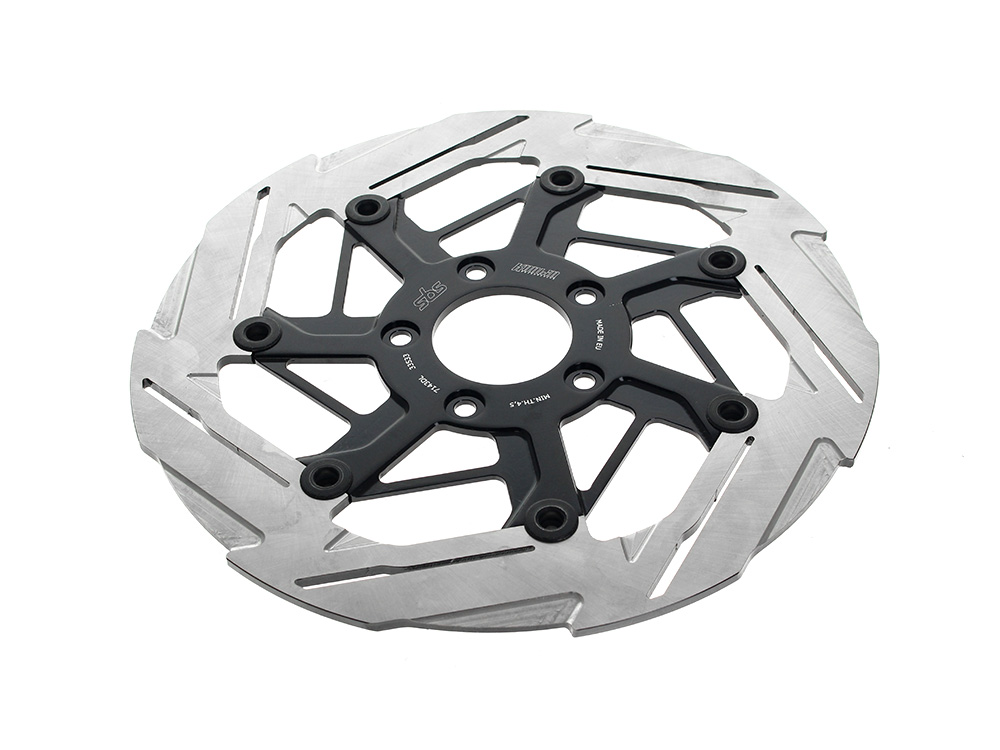 11.8in. Front 7-Spoke Disc Rotor - Polished Band & Black Carrier. Fits Dyna 2006-2017, Softail 2015up, Sportster 2014-2021 & Some Touring 2008up.