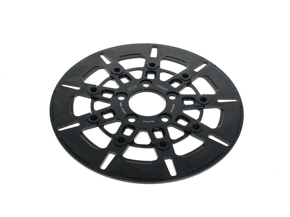 11.5in. Rear 9-Spoke Disc Rotor - Black Band & Black Carrier. Fits Big Twin 2000up & Sportster 2000-2010.