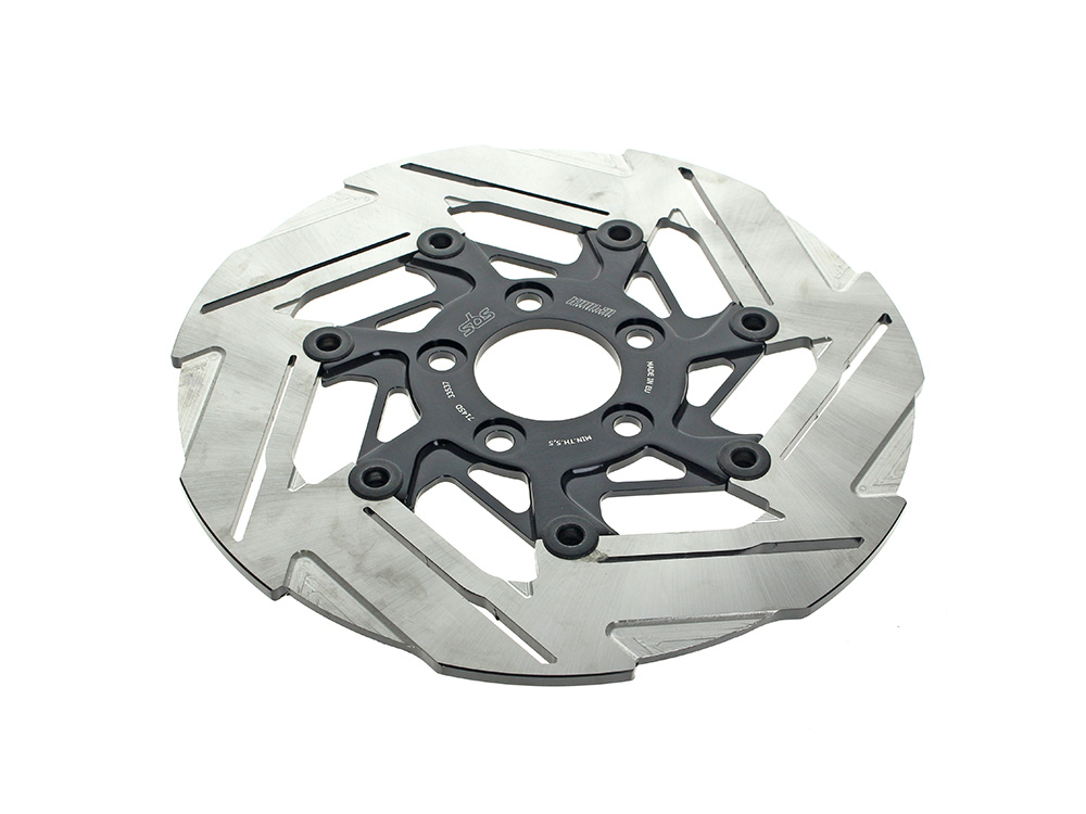 11.5in. Rear 7-Spoke Disc Rotor - Polished Band & Black Carrier. Fits Big Twin 2000up & Sportster 2000-2010.