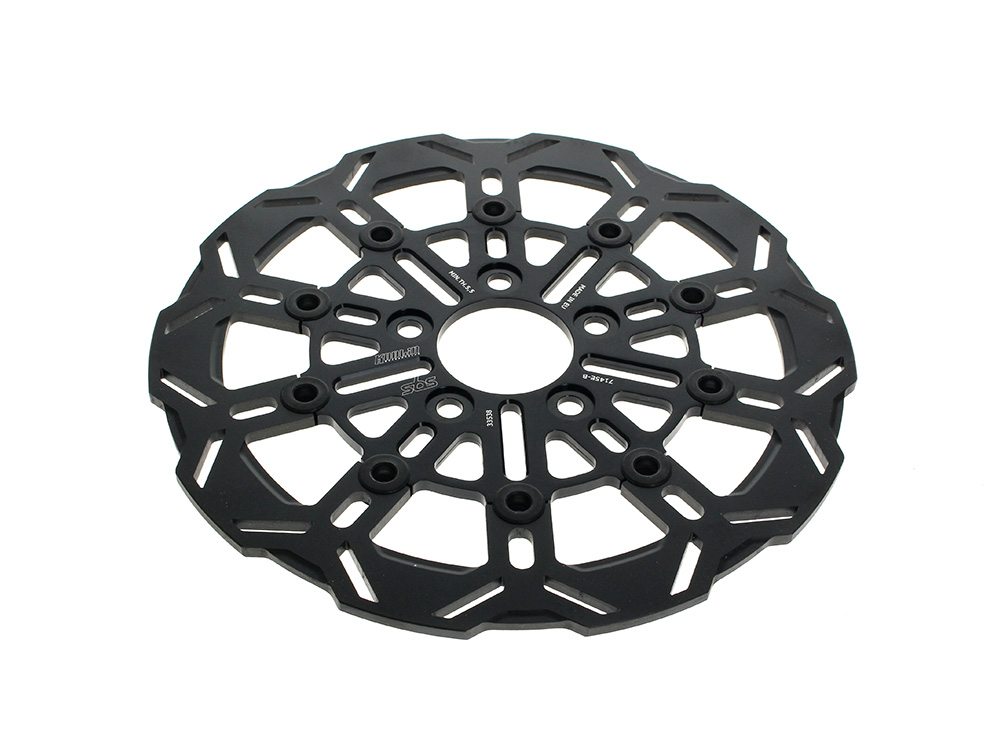 11.5in. Rear 10-Spoke Disc Rotor - Black Band & Black Carrier. Fits Big Twin 2000up & Sportster 2000-2010.