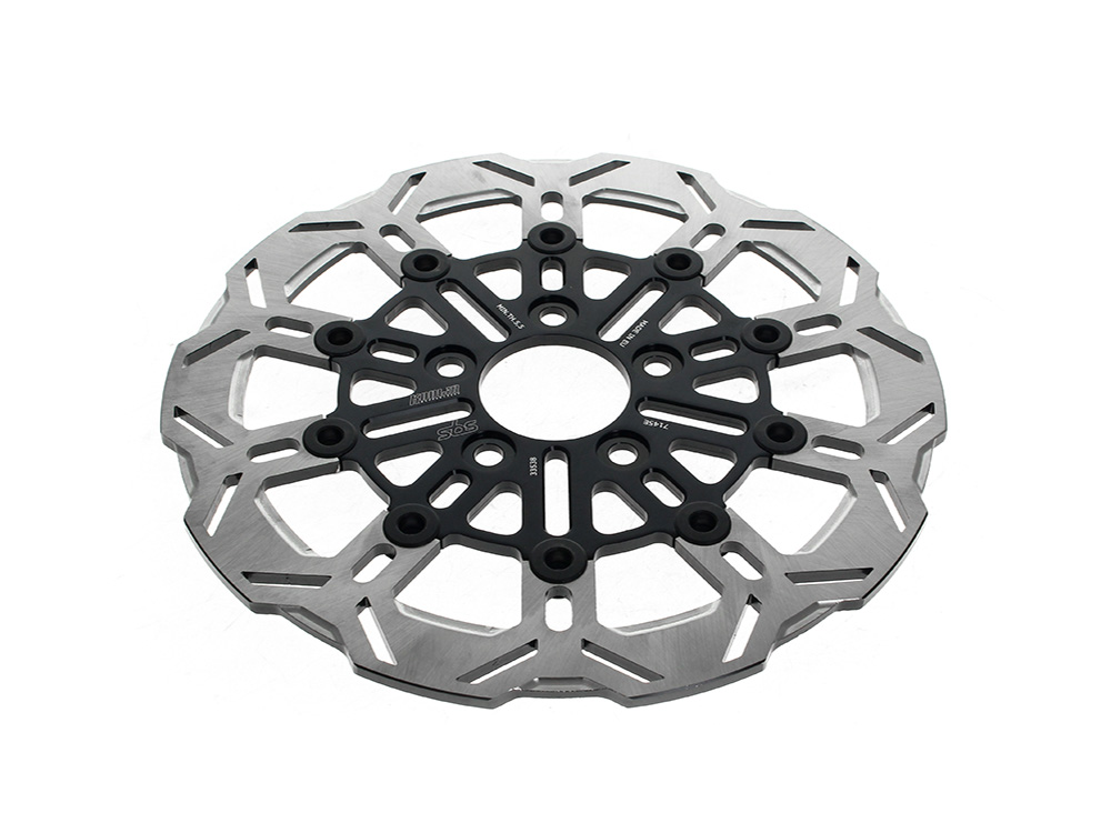 11.5in. Rear 10-Spoke Disc Rotor - Polished Band & Black Carrier. Fits Big Twin 2000up & Sportster 2000-2010.