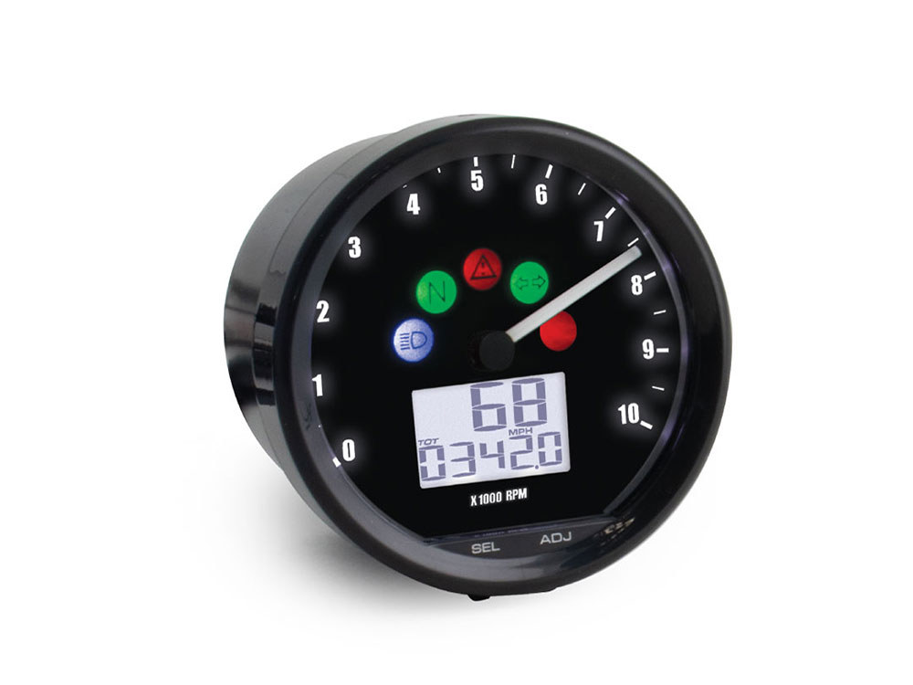 2-1/2in. Vintage Style Digital Speedometer with Tachometer - Black.