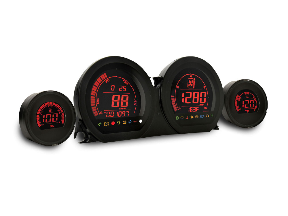 Speedometer & Tachometer - 4 Gauge Kit - Blue/Red. Fits Touring 2014-2023 with Fairing.