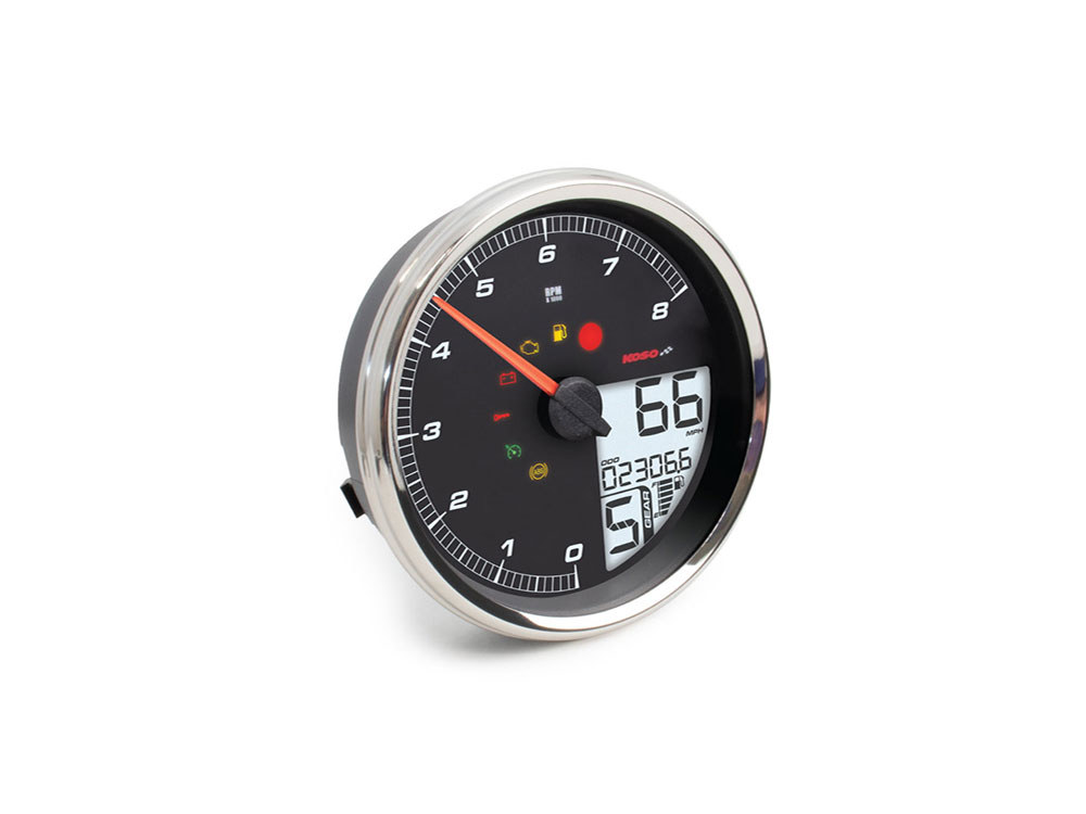 4-1/2in. Tank Mount Speedometer with Tachometer – Silver. Fits Softail 2004-2010, Dyna Fat Bob 2008-2011 & Wide Glide 2006-2008 & Road King 2004-2013.