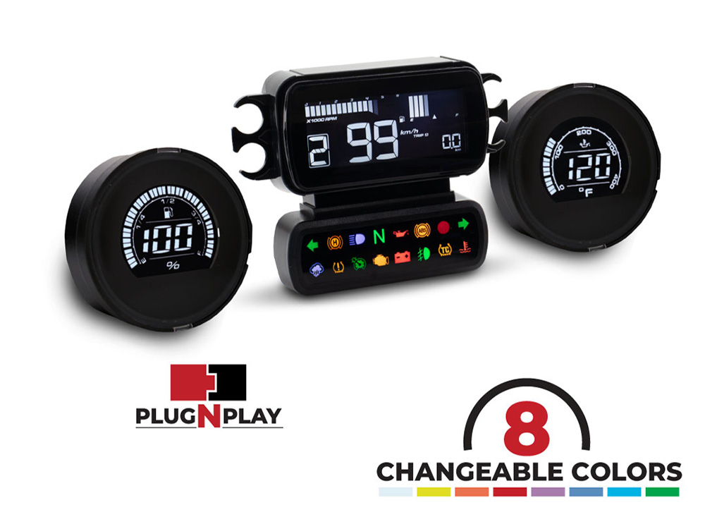 Speedometer/Tachometer with Fuel Level & Engine Temperature Gauges - Black. Fits Touring 2014-2023 when Running Late Model Breakout/Street Bob Gauge Housing