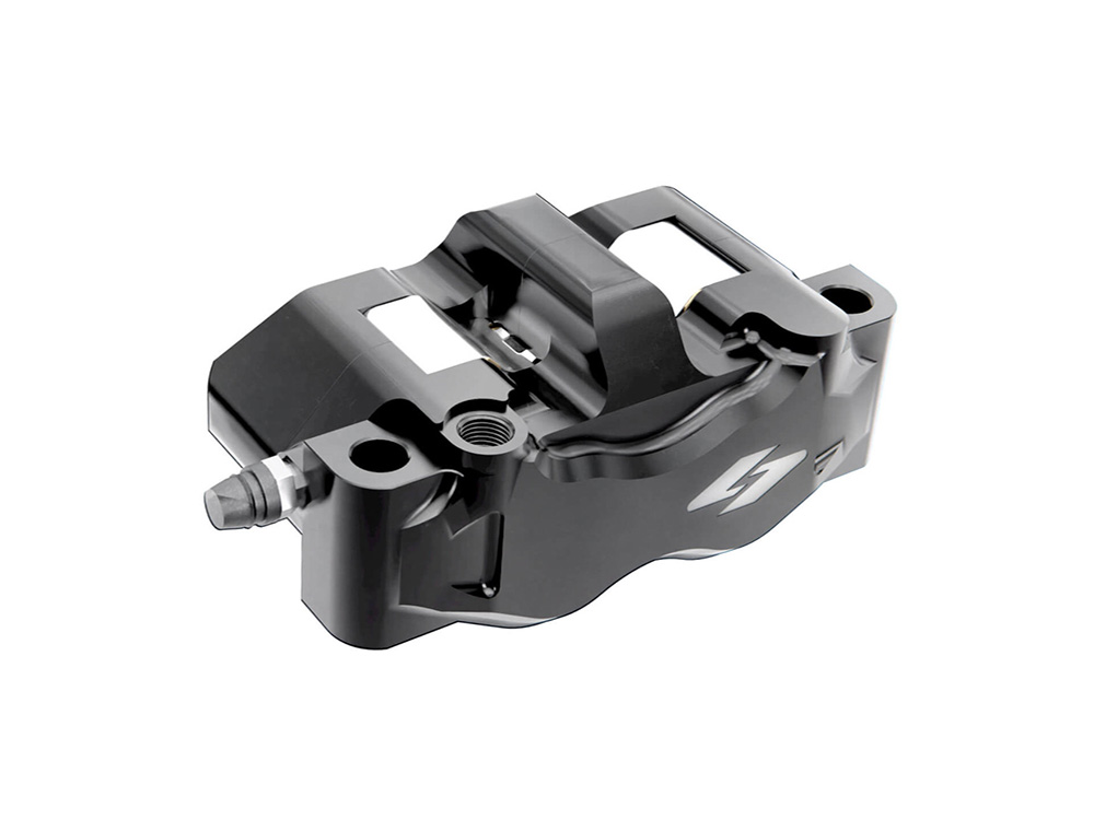 Left Hand Front RT3 Series Radial 4 Piston Caliper - Black. Can be used as Right Hand Rear Caliper