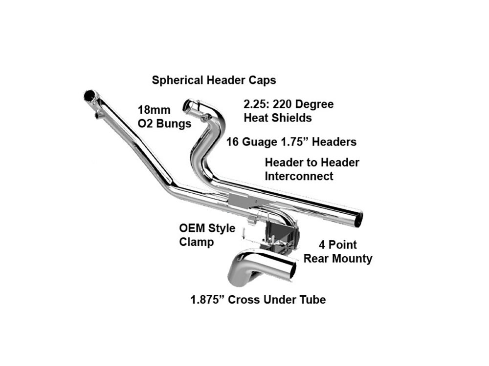 Right Side Tuck & Under Headers with Cross Over & Chrome Finish. Fits Touring 1995-2008.