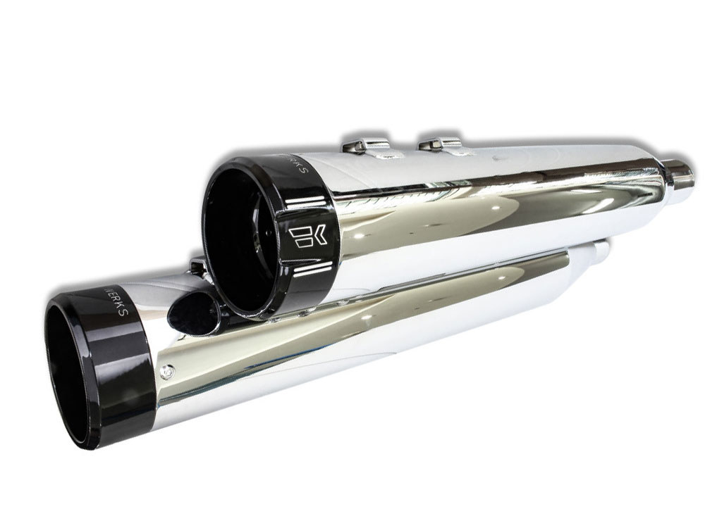 4-1/2in. Klassic Slip-On Mufflers - Chrome with Black End Caps. Fits Touring 2017up.