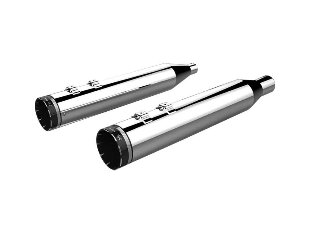 4-1/2in. Tracer Slip-On Mufflers - Chrome with Black End Caps. Fits Touring 2017up.