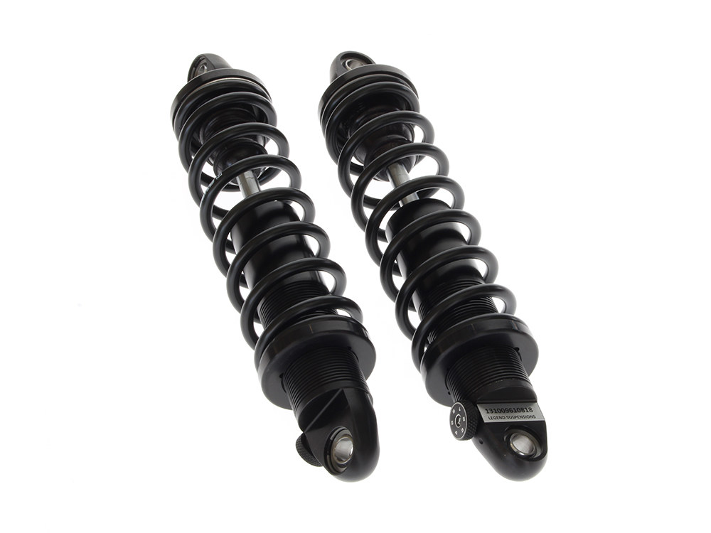 REVO-A Series, 13in. Adjustable Heavy Duty Spring Rate Rear Shock Absorbers - Black. Fits Touring 1999up.