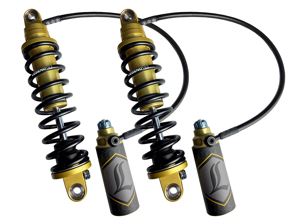 Revo ARC Remote Reservoir Suspension. 13in. Adjustable Rear Shock Absorbers – Gold. Fits Touring 2014up.