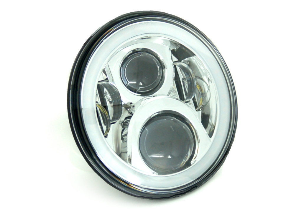7in. LED HeadLight Insert with Halo - Chrome. Fts H-D, Indian Chief Classic & Dark Horse Models with 7in. Headlight.