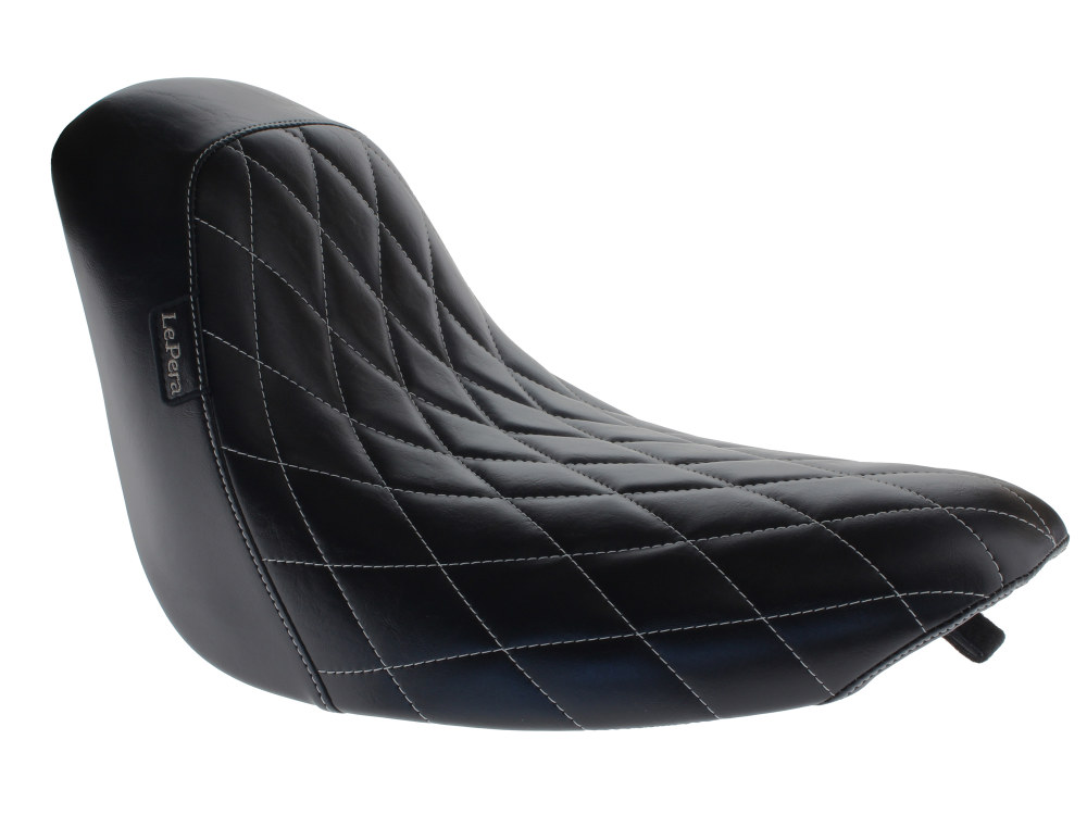 Bare Bones Solo Seat with White Diamond Stitch. Fits Softail 2006-2017 with 200 OEM Rear Tyre.