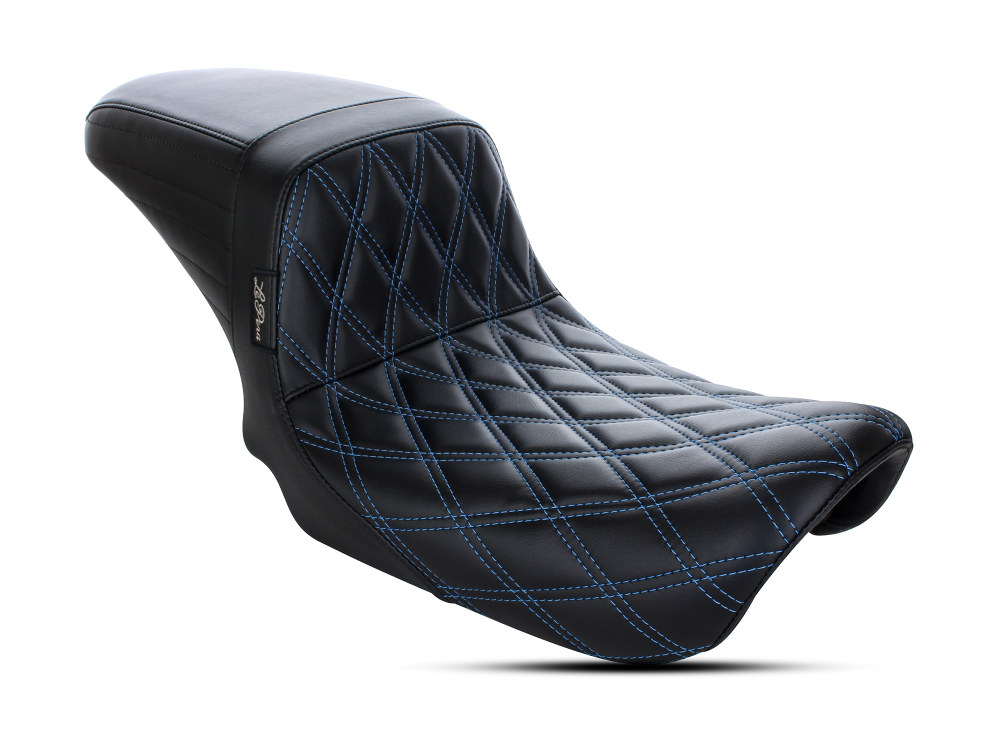 Kickflip Dual Seat with Blue Double Diamond Stitch. Fits Dyna 2006-2017.