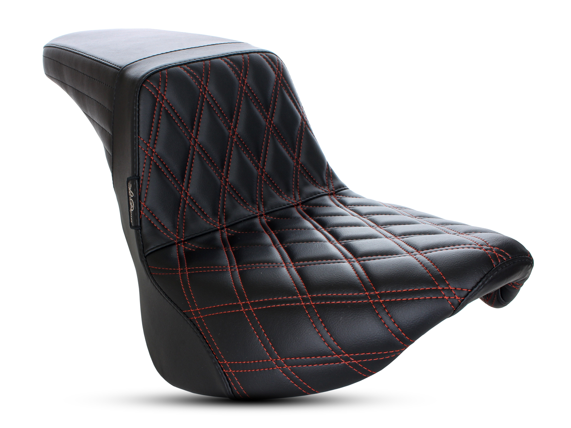 Kickflip Dual Seat with Red Double Diamond Stitch. Fits Softail Slim & Street Bob 2018up & Standard 2020up.