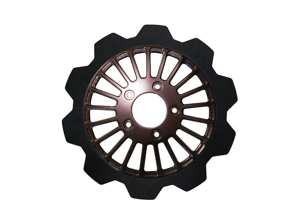 11.8in. Front Breakout Crown Disc Rotor - Black Band & Black Carrier. Fits Dyna 2006-2017, Softail 2015up, Sportster 2014-2021 & Some Touring 2008up.