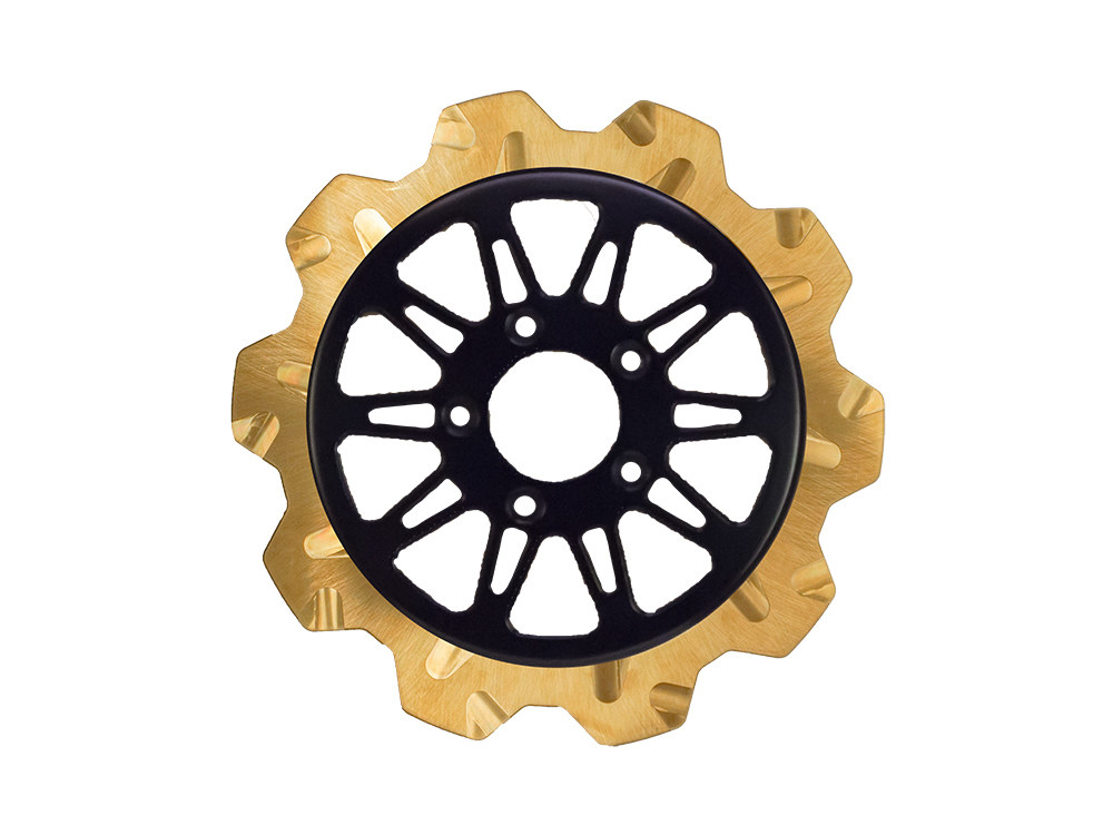 11.5in. Rear Omega Crown Disc Rotor - Gold Band & Black Carrier. Fits Big Twin 2000up & Sportster 2000-2010.